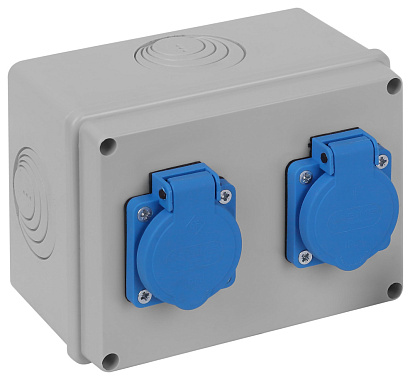 Коробка расп. ОП 150х110х90мм IP54 без вводов с 2 розетками Рувинил серый