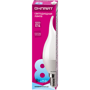 Лампа светодиодная Е14  8Вт 4000К 220-240В свеча на ветру ОНЛАЙТ 61 198