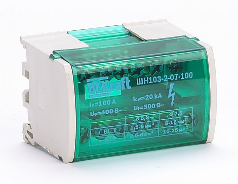 Шина нулевая в корпусе  2х7 на DIN-рейку DEKraft