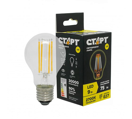 Лампа светодиодная Е27   9Вт 2700К филамент груша СТАРТ