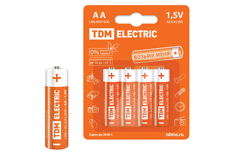 Элемент питания (AA) щелочной LR6 Alkaline 1,5V BP-4 TDM