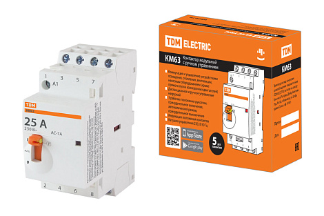 Контактор  25А модульный 4НО с ручным управлением 230В АС КМ63/4-25 TDM
