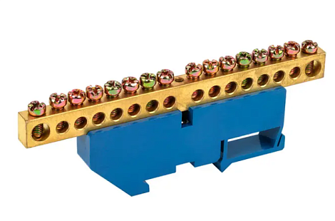 Шина "0" N (8x12мм) 16 отв. латунь на DIN-изолятор синий Rexant