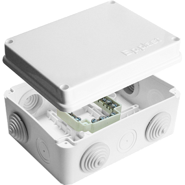 Коробка расп. ОП 150х110х70мм IP54 10 вводов (6 гермовводов; колодка 16А) крышка на винтах белый E.p.plast