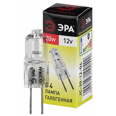 Лампа галогенная G4 20Вт 12В капсула прозрачная ЭРА C0027369