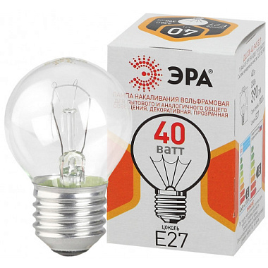 Лампа накаливания Е27 60Вт 230В шар прозр.цвет. упаковка P45 ЭРА Б0039137