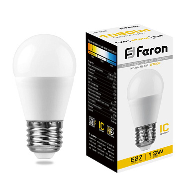 Лампа светодиодная Е27  13Вт 2700К 230В шарик LB-950 Feron
