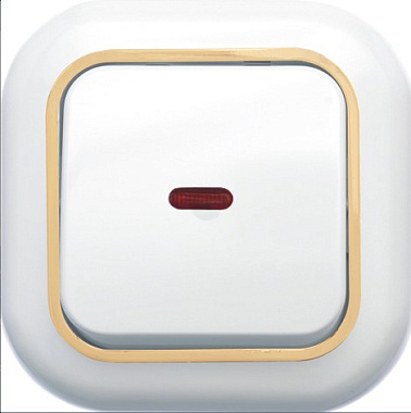 Выключатель 1 СП  6А с подсв. Кунцево-Электро Валентина белый с ободком "под золото"