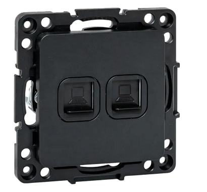 Розетка 1 СП комп. RJ45+RJ45 кат.5e EKF Стокгольм черный