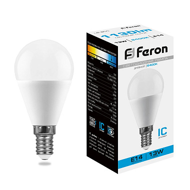Лампа светодиодная Е14 13Вт 6400К 230В шарик LB-950 Feron
