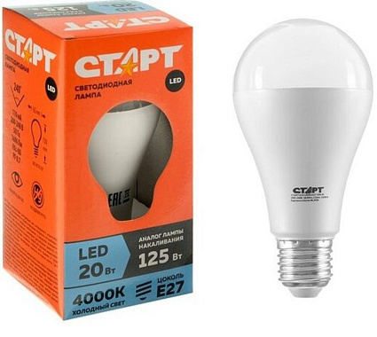 Лампа светодиодная Е27  20Вт 4000К груша СТАРТ ECO