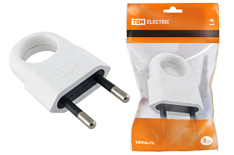 Вилка с кольцом б/з белая 10А 250В (евровилка CEE 7/16) TDM
