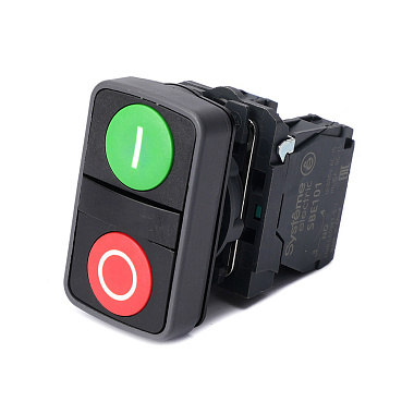 Кнопка d22мм двойная 1НО+1НЗ в сборе модуль зел "I"+ красн "O" пластик SB5 SE