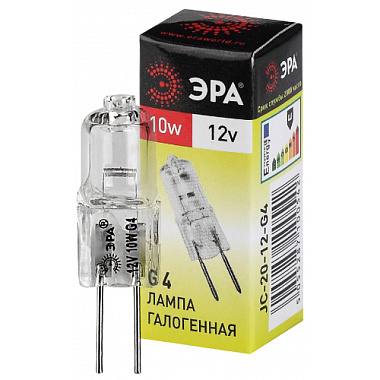 Лампа галогенная G4 10Вт 12В капсула прозрачная ЭРА C0027367