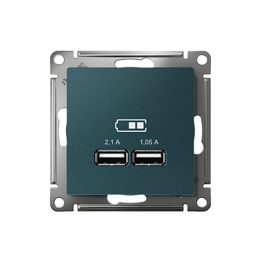 Розетка 1 СП USB А+А 2,1А (2х1,05А) 5В механизм SE AtlasDesign изумруд