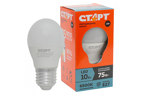 Лампа светодиодная Е27  10Вт 6500К шар СТАРТ ECO
