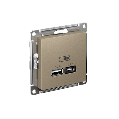 Розетка 1 СП USB A+тип-С 2,4А (2х1,2А) 5В механизм SE AtlasDesign шампань