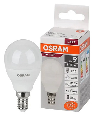 Лампа светодиодная Е14 10Вт 4000К 800Лм шарик Osram
