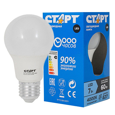 Лампа светодиодная Е27   7Вт 4000К шарик СТАРТ