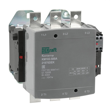 Контактор 500А 220В АС АС3 АС4 1НО+1НЗ КМ-102 DEKraft