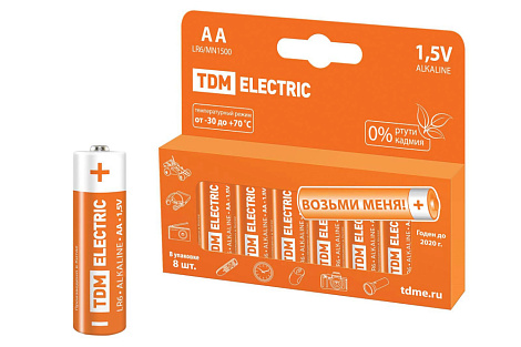 Элемент питания (AA) щелочной LR6 Alkaline 1,5V PAK-8 TDM