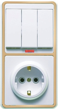 Блок комб. СП (3кл с подсв. + 1роз с з/к) Кунцево-Электро Бэлла белый (золотая вставка)