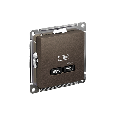 Розетка 1 СП USB тип-С 65W высокоскор.заряд QC,PD механизм SE AtlasDesign мокко