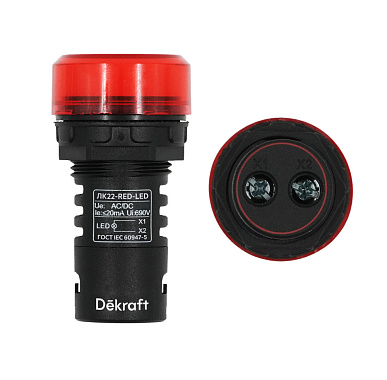 Лампа (LED) матрица d22мм красный 220В AC ЛK-22 DEKraft