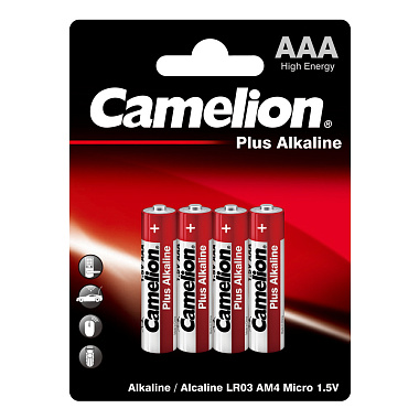 Элемент питания (AAA) щелочной LR03 Alkaline 1,5V 4BL Camelion Plus