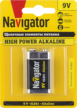 Элемент питания (9V) "Крона" щелочной 1BL Navigator 94 756