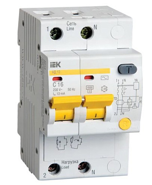 Диф. автомат 2P 16А  10мА х-ка C АД-12 IEK