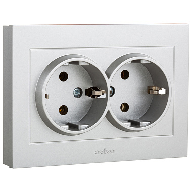 Розетка с заземлением 2 СП 16А Ovivo Grano серебро