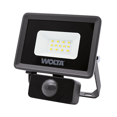 Прожектор светодиодный WOLTA WFL-10W/06s 10Вт 5700K IP65 с датчиком движения, чёрный
