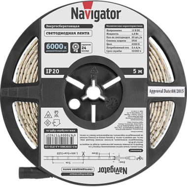 Лента светодиодная 3528  4,8Вт IP20 12V дневной белый 6000К Navigator 71 762