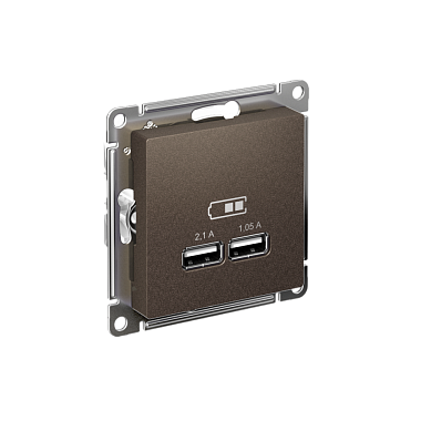 Розетка 1 СП USB А+А 2,1А (2х1,05А) 5В механизм SE AtlasDesign мокко