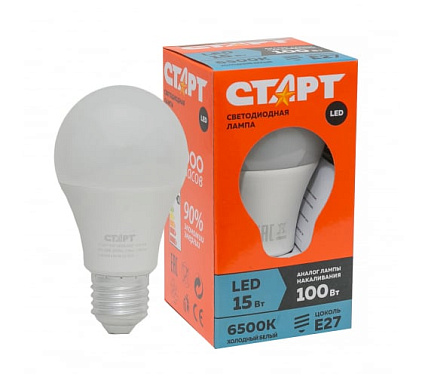 Лампа светодиодная Е27  15Вт 6500К груша СТАРТ ECO