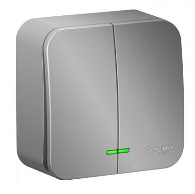 Выключатель 2 ОП 10А (изол.пл.) с подсв. cх.5 SE Blanca алюминий