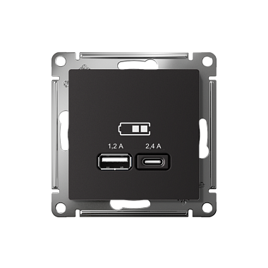 Розетка 1 СП USB A+тип-С 2,4А (2х1,2А) 5В механизм SE AtlasDesign карбон