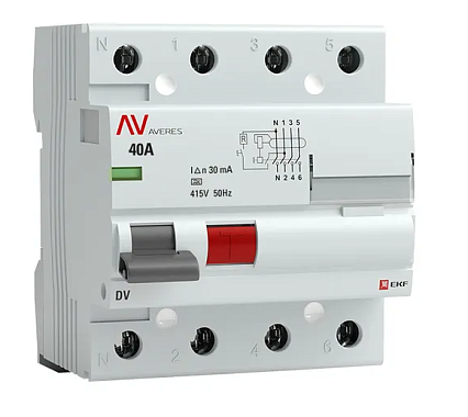 Диф. автомат 4P 40А  30мА (А) DV EKF Averes