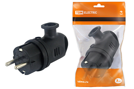 Вилка каучук угловая с кольцом 16А 250В с з/к IP44 TDM