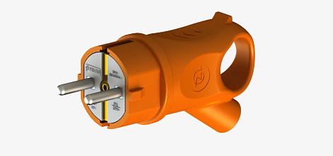 Вилка каучук прямая с кольцом 16А 220В с з/к Ne-ad оранжевый