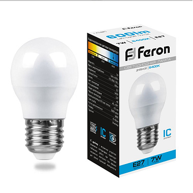 Лампа светодиодная Е27   7Вт 6400К 230В шарик LB-95 Feron