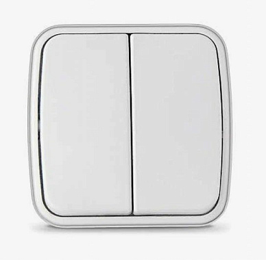 Выключатель двухклавишный "СОЮЗ" серия "Электра", о/у, 10А, 220В, белый (еврослот)