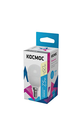 Лампа светодиодная Е14  7,5Вт 3000К 220В шарик GL45 Космос