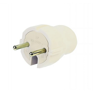 Вилка прямая б/з белая 10А 250В Smartbuy