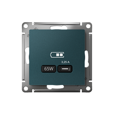 Розетка 1 СП USB тип-С 65W высокоскор.заряд QC,PD механизм SE AtlasDesign изумруд