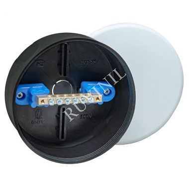 Коробка уравнивания потенциалов СП D=100мм, H=40мм IP30 (шина 6х9 на углов. изол. 6 групп) Рувинил