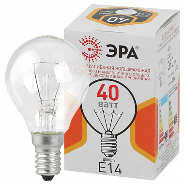 Лампа накаливания Е14 40Вт 230В шар прозр. цвет. упаковка P45 ЭРА Б0039136