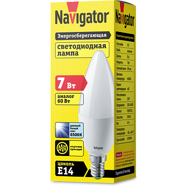 Лампа светодиодная Е14  7Вт 6500К 176-264В свеча Navigator 61 240