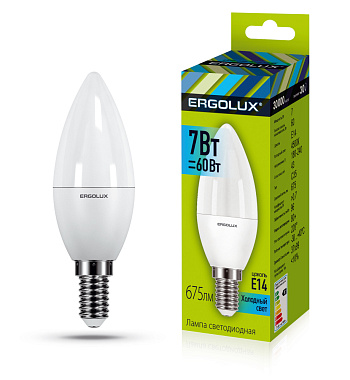 Лампа светодиодная Е14  7Вт 4500К 180-240В (свеча С35) Ergolux